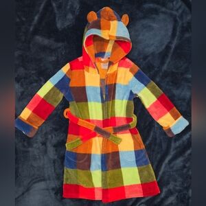 Colorful Plaid Plush Robe Housecoat With Bear Ears Toddler 4 Years